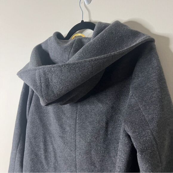 Sam Edelman Shawl Collar Hooded Wool Blend Charcoal Gray Pea Coat Size 8 - Picture 10 of 14